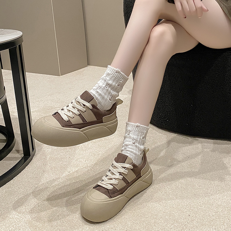 2023, primăvară și toamnă, nou cu cap rotund, cu șireturi, îmbrăcăminte exterioară din piele colorată, versatilă, ocazională, pantofi sport individuali pentru femei