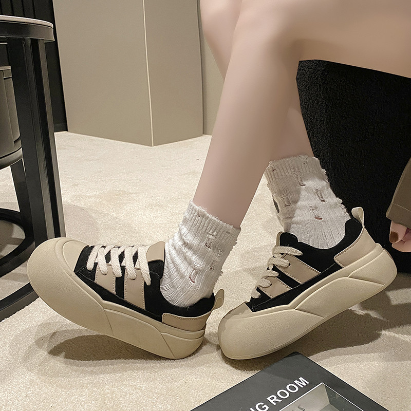 2023, primăvară și toamnă, nou cu cap rotund, cu șireturi, îmbrăcăminte exterioară din piele colorată, versatilă, ocazională, pantofi sport individuali pentru femei