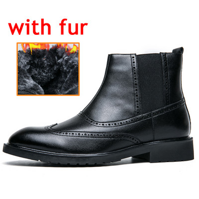 Muške čizme od  kože s krznom Tople zimske Chelsea čizme Slip On Formalne Oxford gležnjače Patchwork Zimske cipele Muške