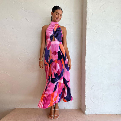 Elegantna haljina s V-izrezom i printom dugih rukava za žene Patchwork Split Maxi haljine 2023. Ljeto Jesen Chic Odmor Blagdanske Vestidos