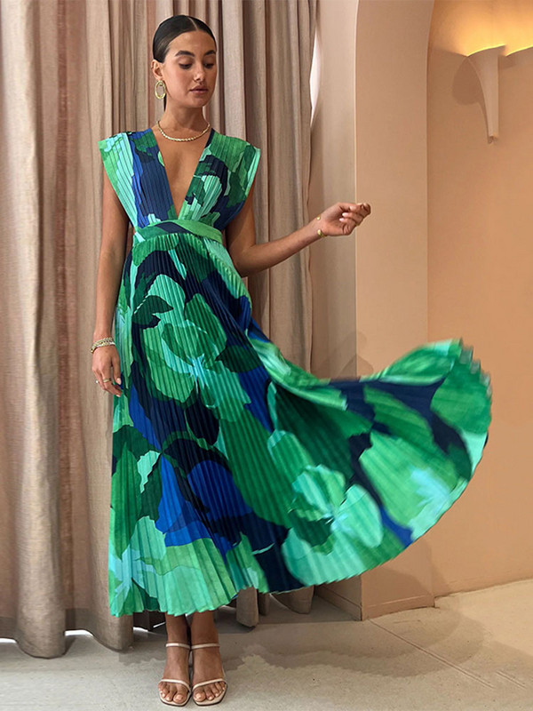 Elegantna haljina s V-izrezom i printom dugih rukava za žene Patchwork Split Maxi haljine 2023. Ljeto Jesen Chic Odmor Blagdanske Vestidos