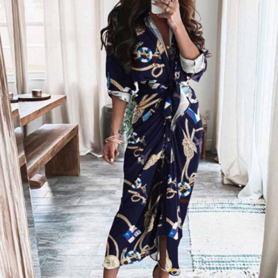 Καλοκαιρινό μάξι φόρεμα παραλίας ακανόνιστο βολάν Γυναικείο φλοράλ στάμπα μακρυμάνικο Κομψά γυναικεία φορέματα κορμάκι με ριγέ μακρύ φόρεμα