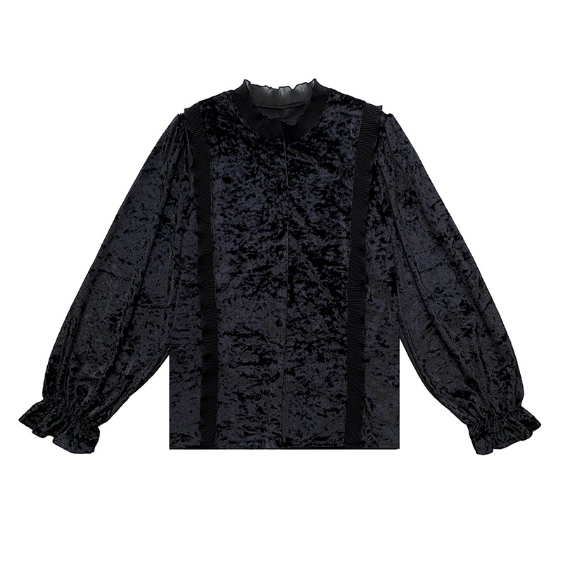 Francuska starinska jesen Nova plisirana čipkana bluza sa samostojećim ovratnikom Ženska baršunasta košulja s lanternastim rukavima Gornji dijelovi Ženska kardigan odjeća 12058