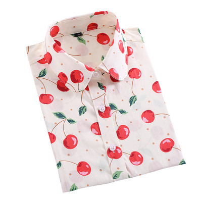 Ženske košulje dugih rukava, pamučna bluza, modni print, trešnje, usne, cvijet, gornje majice za žene, jesenske ispod košulje, ženske uredske