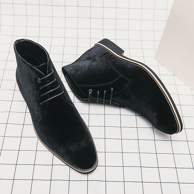 Modne Chelsea gležnjače Muške džentlmenske baršunaste lakirane britanske muške cipele Visoke cipele na vezanje Marka obuće Crno smeđa