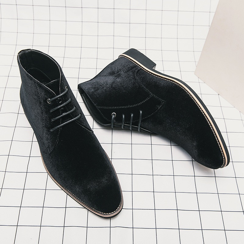 Modne Chelsea gležnjače Muške džentlmenske baršunaste lakirane britanske muške cipele Visoke cipele na vezanje Marka obuće Crno smeđa