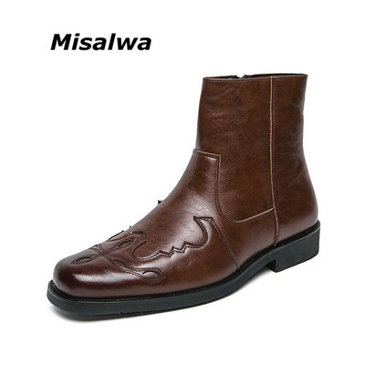 Misalwa West Cowboy Boots Men Brogue Shoes Zip Mens Motorcycle Boots Високи британски мъжки ботуши Chelsea Boots Plus Size