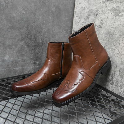 Misalwa West Cowboy Boots Vīriešu Brogue Kurpes ar rāvējslēdzēju Vīriešu motociklu zābaki High Top Britu vīriešu Chelsea lielizmēra zābaki