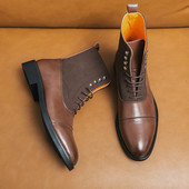 Cizme de designer de lux din piele intoarsa patchwork din piele lacuita Topuri inalte pentru barbati cu sireturi pentru barbati Pantofi pentru motociclete Zapatos Hombre