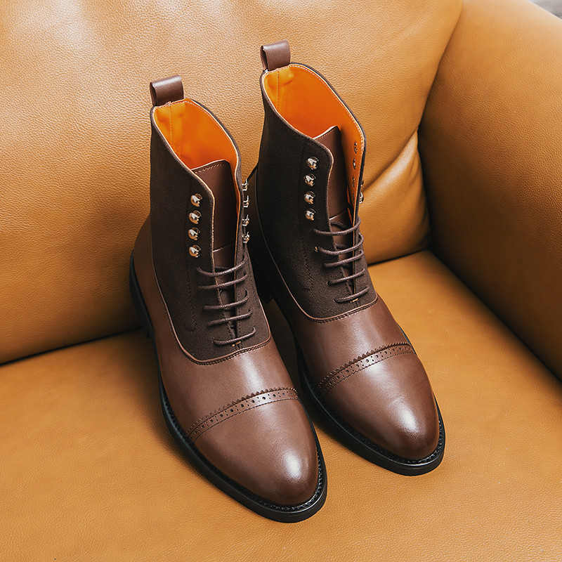 Cizme de designer de lux din piele intoarsa patchwork din piele lacuita Topuri inalte pentru barbati cu sireturi pentru barbati Pantofi pentru motociclete Zapatos Hombre