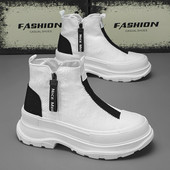 Kevadine kuum soodusmüük Meeste Chelsea saapad Moodsad kõrge ülaosaga nahksaapad Meeste vabaaja tossud Disainer paksud meeste poolsaapad