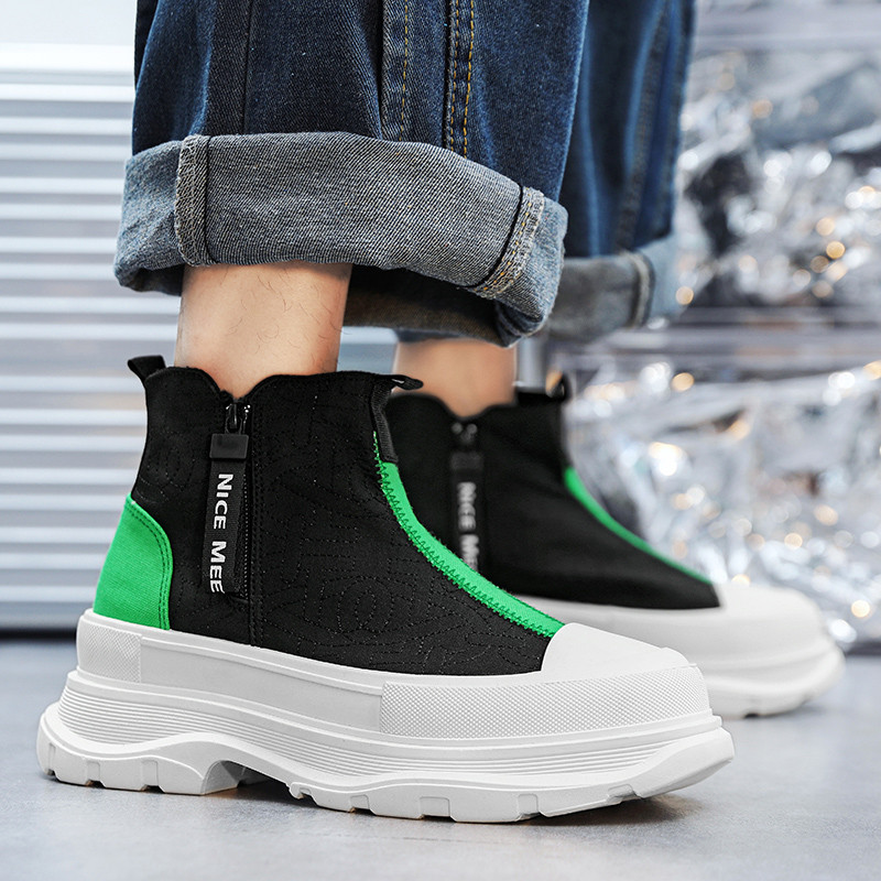 Kevadine kuum soodusmüük Meeste Chelsea saapad Moodsad kõrge ülaosaga nahksaapad Meeste vabaaja tossud Disainer paksud meeste poolsaapad