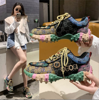 Pantofi pentru femei 2023, noi, cu strasuri, pentru femei, cu diamante, respirabile, de designeri de lux, ocazional, fund gros, pantofi pentru tată, pantofi pentru femei