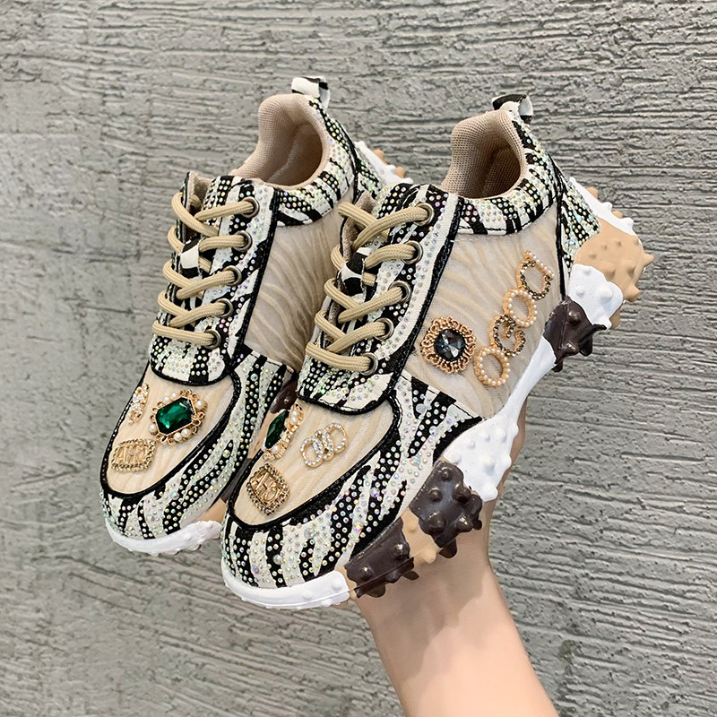 Pantofi pentru femei 2023, noi, cu strasuri, pentru femei, cu diamante, respirabile, de designeri de lux, ocazional, fund gros, pantofi pentru tată, pantofi pentru femei