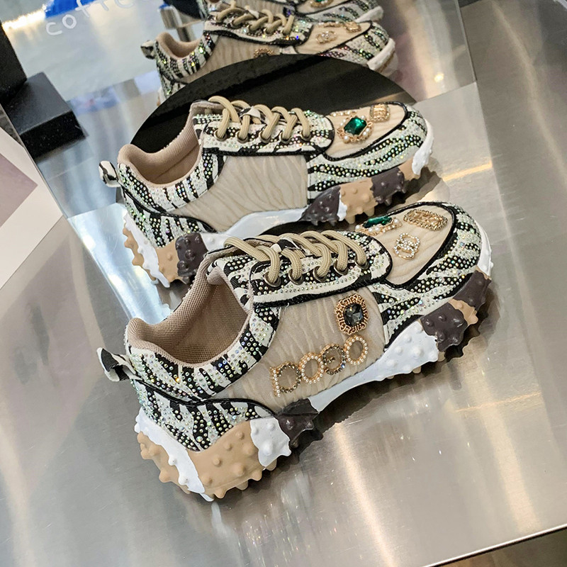 Pantofi pentru femei 2023, noi, cu strasuri, pentru femei, cu diamante, respirabile, de designeri de lux, ocazional, fund gros, pantofi pentru tată, pantofi pentru femei