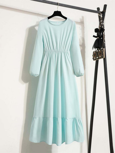 Γυναικεία κομψά φλοράλ εμπριμέ μακριά φορέματα Άνοιξη Καλοκαίρι Casual O λαιμό μακρυμάνικο Γυναικεία Κομψά φορέματα παραλίας με ψηλόμεσο σε γραμμή