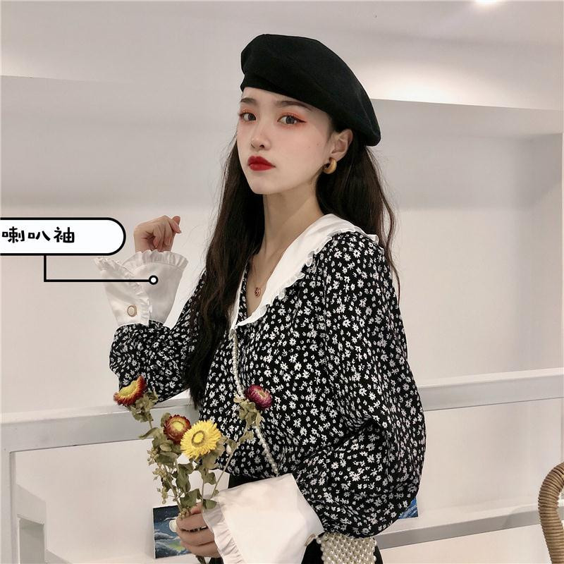 Bluze pentru femei, primăvară, toamnă, vintage, cămăși cu volane, imprimeu, decolteu în V, mâneci evazate, largi, modă pentru femei, zilnic, birou, stil coreean.