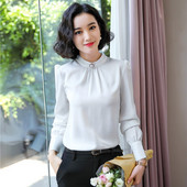 Modes Sieviešu darba blūzes un krekli Zili ar garām piedurknēm Sieviešu biroja apģērbi OL Stili