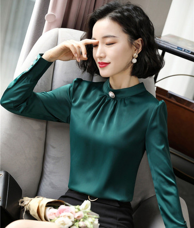 Modes Sieviešu darba blūzes un krekli Zili ar garām piedurknēm Sieviešu biroja apģērbi OL Stili