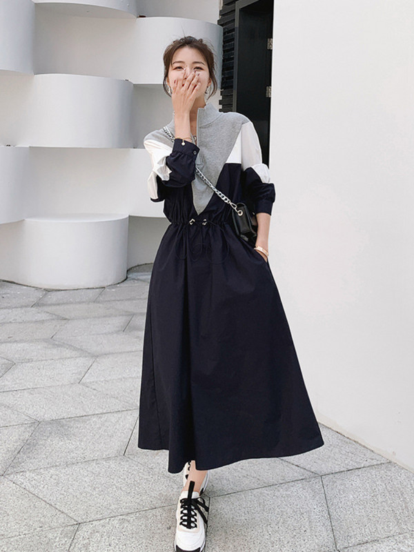 Sieviešu kleitas 2023. gada pavasaris, rudens, jauna, gara kleita, ikdienišķa, brīva, ar pusi atvērta apkakle, modes kleitas.