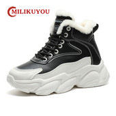 Ādas kuplas kedas sievietēm ikdienišķas vulkanizētas kurpes Sievietēm augstas platformas baltas kedas, šņorējamas, plīša sieviešu kedas 2022. gada ziema