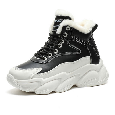 Ādas kuplas kedas sievietēm ikdienišķas vulkanizētas kurpes Sievietēm augstas platformas baltas kedas, šņorējamas, plīša sieviešu kedas 2022. gada ziema