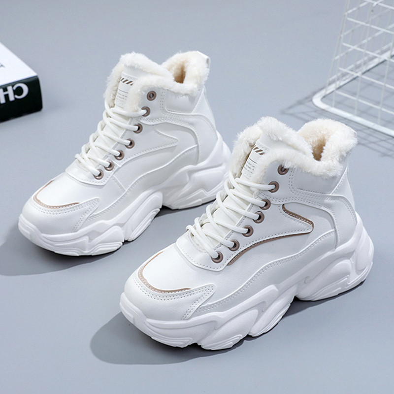 Ādas kuplas kedas sievietēm ikdienišķas vulkanizētas kurpes Sievietēm augstas platformas baltas kedas, šņorējamas, plīša sieviešu kedas 2022. gada ziema