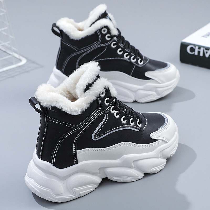 Ādas kuplas kedas sievietēm ikdienišķas vulkanizētas kurpes Sievietēm augstas platformas baltas kedas, šņorējamas, plīša sieviešu kedas 2022. gada ziema