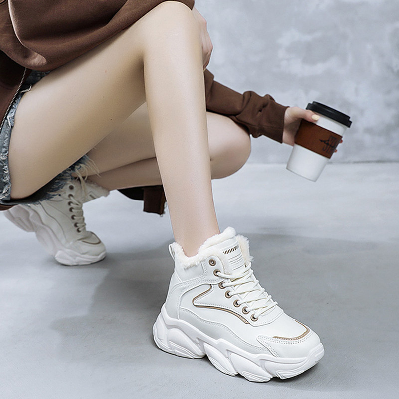 Ādas kuplas kedas sievietēm ikdienišķas vulkanizētas kurpes Sievietēm augstas platformas baltas kedas, šņorējamas, plīša sieviešu kedas 2022. gada ziema