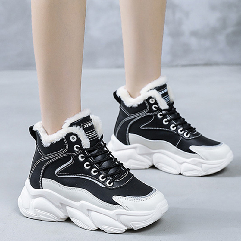 Ādas kuplas kedas sievietēm ikdienišķas vulkanizētas kurpes Sievietēm augstas platformas baltas kedas, šņorējamas, plīša sieviešu kedas 2022. gada ziema