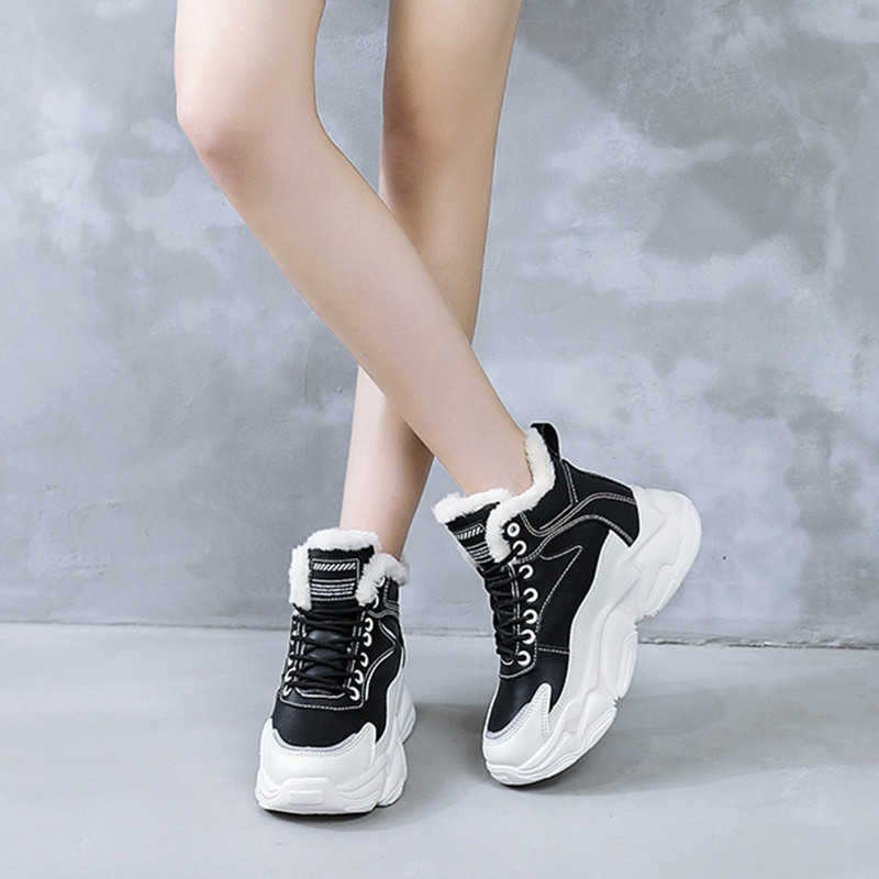 Ādas kuplas kedas sievietēm ikdienišķas vulkanizētas kurpes Sievietēm augstas platformas baltas kedas, šņorējamas, plīša sieviešu kedas 2022. gada ziema