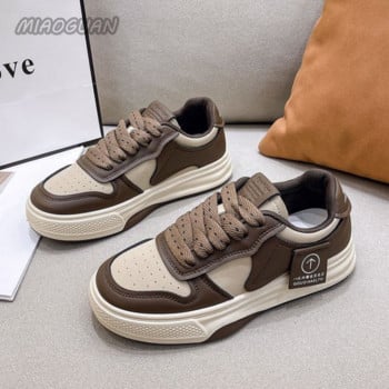 Board Shoes Дамски маратонки New Muffin Thick Bottom Khaki Black White Color Matching Модни дамски обувки Ежедневни спортни обувки