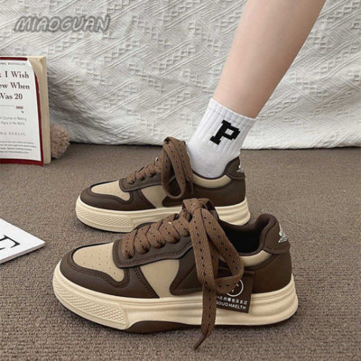 Board Shoes Дамски маратонки New Muffin Thick Bottom Khaki Black White Color Matching Модни дамски обувки Ежедневни спортни обувки