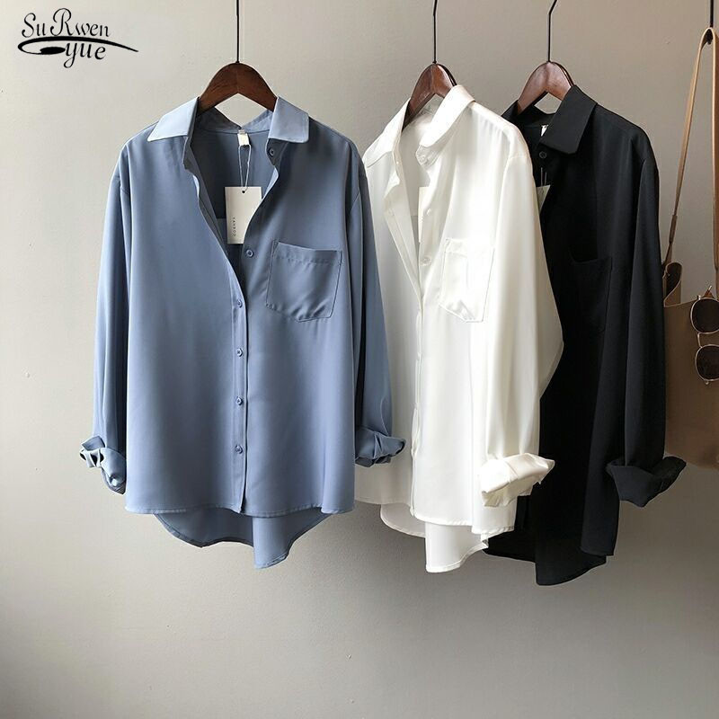 Jesenska košulja dugih rukava Ženska vintage bluza Ženska korejska labava, ležerna bijela majica Jednobojne, elegantne bluze Razno podudaranje 11354