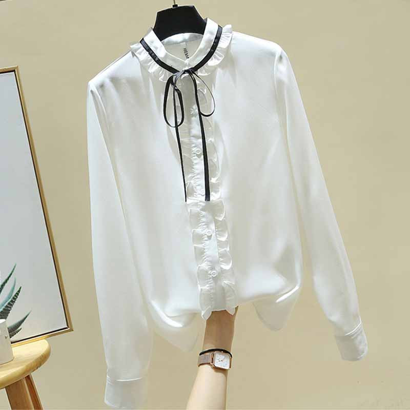 La începutul toamnei cu mânecă lungă papion bluză din șifon femei cu gâtul O cardigan cu îmbinare solidă Topuri cămăși subțiri Bluse Mujer De Moda 11512