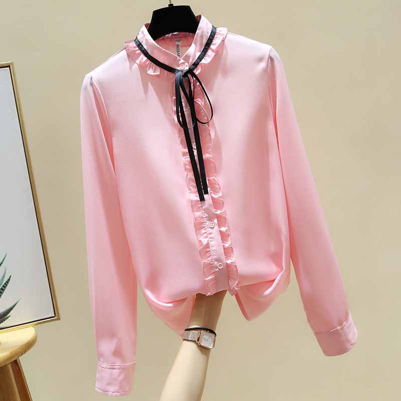 La începutul toamnei cu mânecă lungă papion bluză din șifon femei cu gâtul O cardigan cu îmbinare solidă Topuri cămăși subțiri Bluse Mujer De Moda 11512