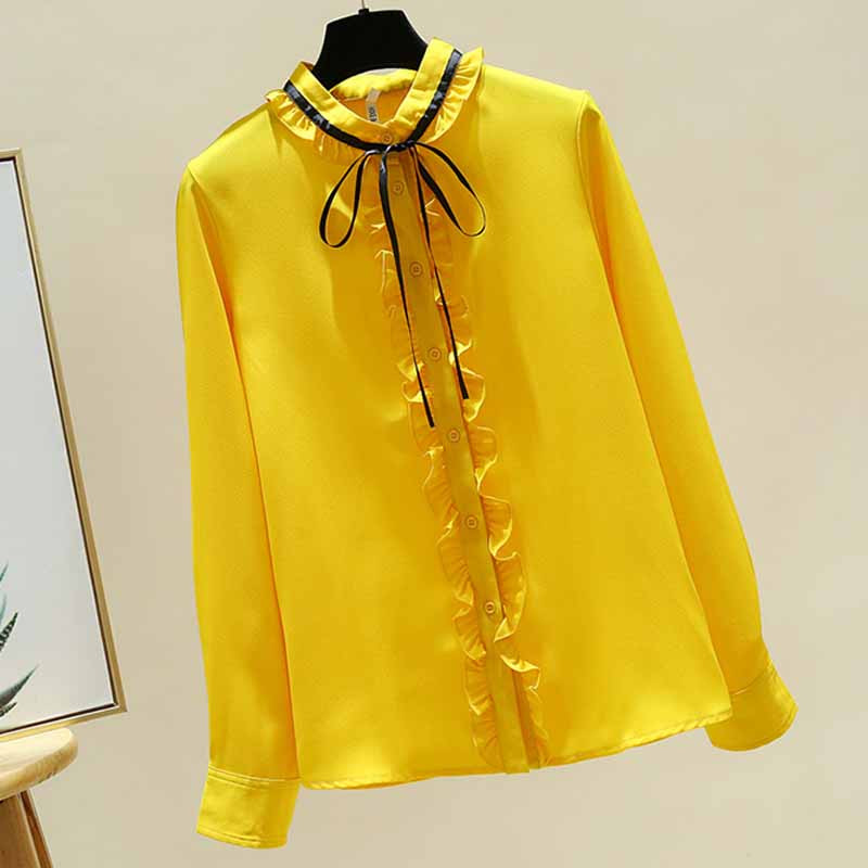 La începutul toamnei cu mânecă lungă papion bluză din șifon femei cu gâtul O cardigan cu îmbinare solidă Topuri cămăși subțiri Bluse Mujer De Moda 11512