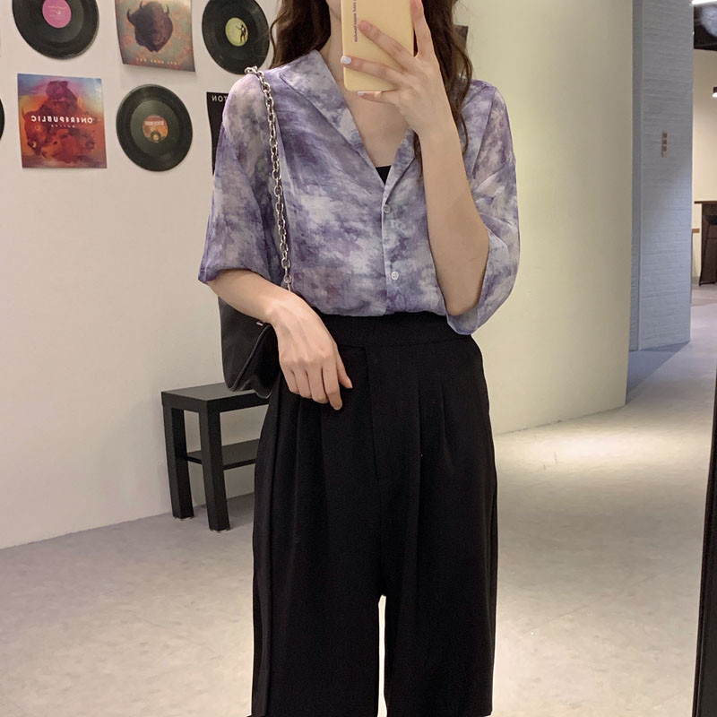 HStar vasaras krekls sievietēm Modes šifons ar ziediem, elegants, garām īsām piedurknēm, retro stila brīvas sieviešu ikdienišķas blūzes