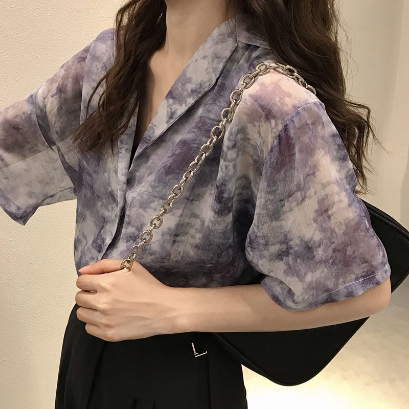 HStar vasaras krekls sievietēm Modes šifons ar ziediem, elegants, garām īsām piedurknēm, retro stila brīvas sieviešu ikdienišķas blūzes