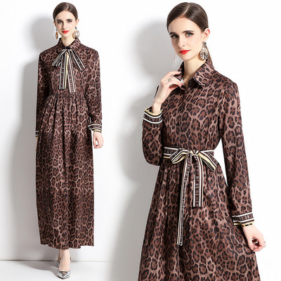 2023 New Fashion Runway Cămașă Maxi Rochie Femei Mâneci lungi Gât răsucit Vintage Litere Imprimare Talie înaltă șiret Up Robe de vacanță