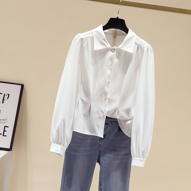 Blusas Elegantes Ženska proljetna nova retro široka košulja s lanternastim rukavima Crveno bijela ženska šifonska bluza za uredske ženske majice Top