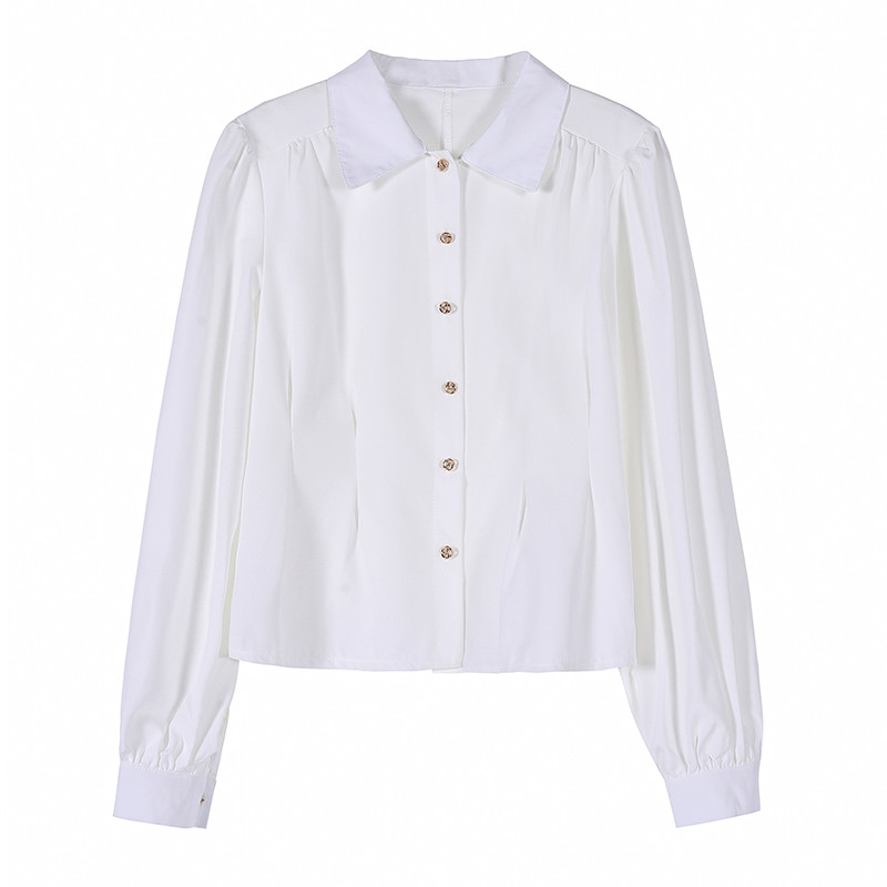 Blusas Elegantes Ženska proljetna nova retro široka košulja s lanternastim rukavima Crveno bijela ženska šifonska bluza za uredske ženske majice Top