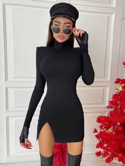 Ženska Proljeće Jesen Dugih rukava Bodycon Soild Boja Black Slim Package Hip Mini Haljina 2022 Ženska Odjeća Ulična