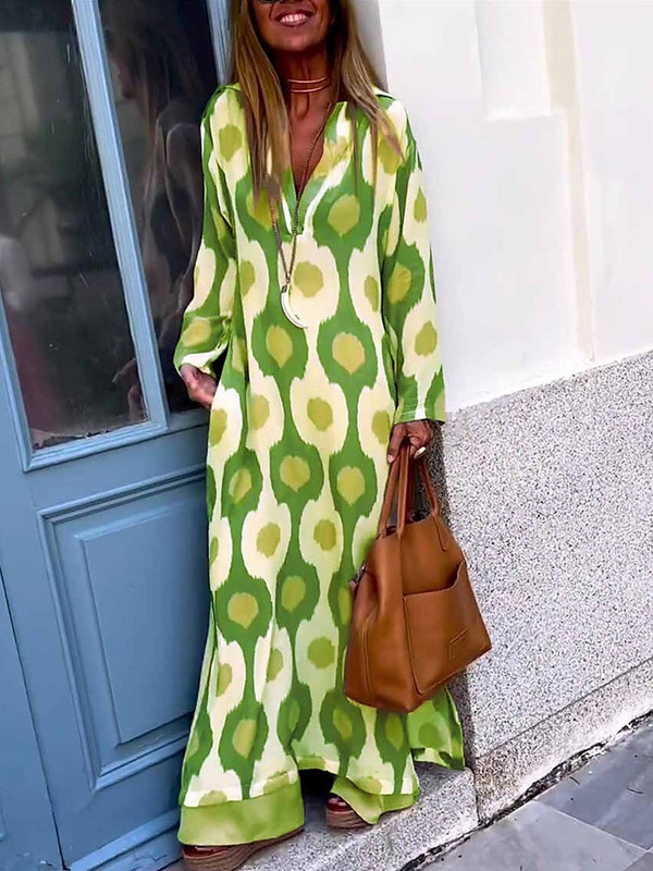 Ženske maksi haljine s geometrijskim printom, ljetne, dugih rukava, V izrez, kauzalne haljine, modni ženski vintage boho ogrtač za plažu