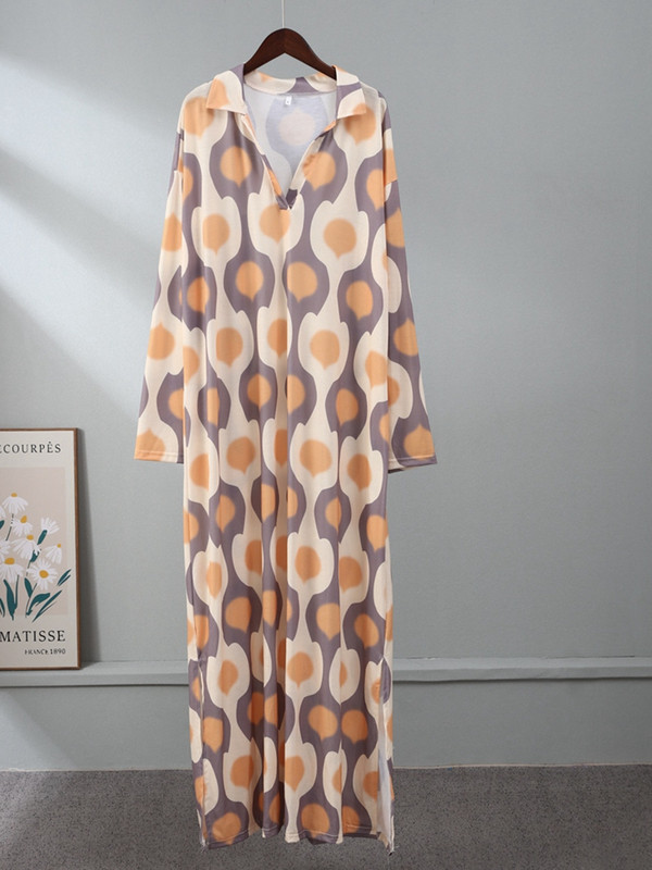 Ženske maksi haljine s geometrijskim printom, ljetne, dugih rukava, V izrez, kauzalne haljine, modni ženski vintage boho ogrtač za plažu