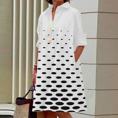 Toamnă nouă rochie cămașă simplă ocazional culoare solidă mâneci lungi modă guler răsturnat elegant buzunar streetwear rochii pentru femei