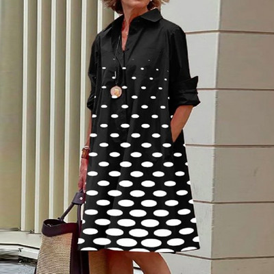 Toamnă nouă rochie cămașă simplă ocazional culoare solidă mâneci lungi modă guler răsturnat elegant buzunar streetwear rochii pentru femei