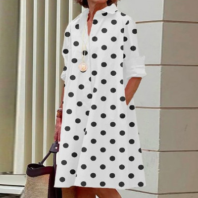 Toamnă nouă rochie cămașă simplă ocazional culoare solidă mâneci lungi modă guler răsturnat elegant buzunar streetwear rochii pentru femei