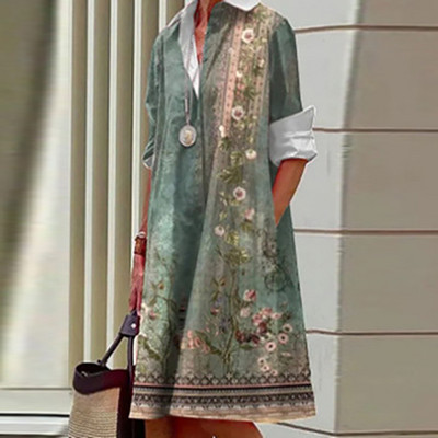 Toamnă nouă rochie cămașă simplă ocazional culoare solidă mâneci lungi modă guler răsturnat elegant buzunar streetwear rochii pentru femei