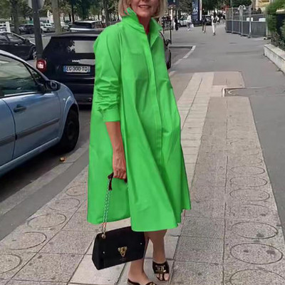 Toamnă nouă rochie cămașă simplă ocazional culoare solidă mâneci lungi modă guler răsturnat elegant buzunar streetwear rochii pentru femei